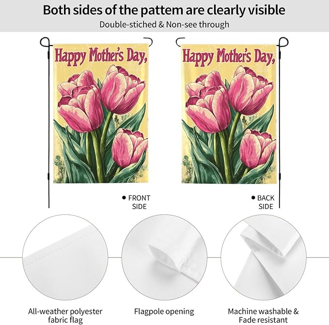 Mothers Day Garden Flag 12x18 Inch Double Sided All-Weather Polyester Outdoor Flag For Patio Lawn Yard And Garden Welcome Decor