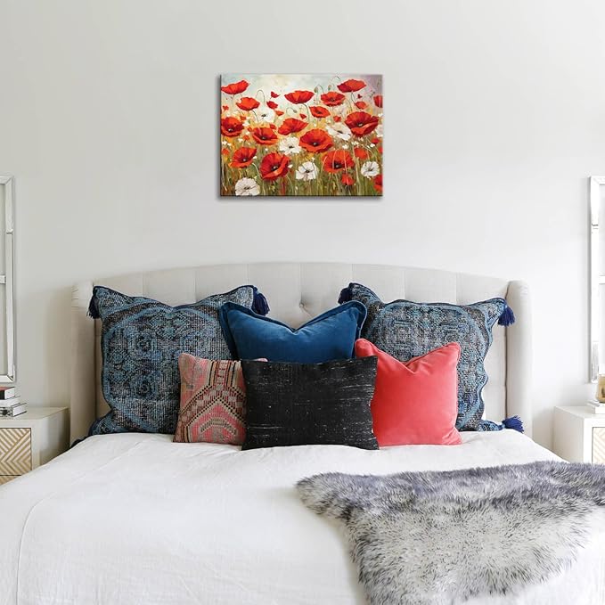 FUNHUA Flower Wall Art Red Floral Canvas Wall Art Flower Pictures Wall Decor Colorful Flower Canvas Painting Modern Artwork for Living room Bedroom Bathroom 12"x16" Framed