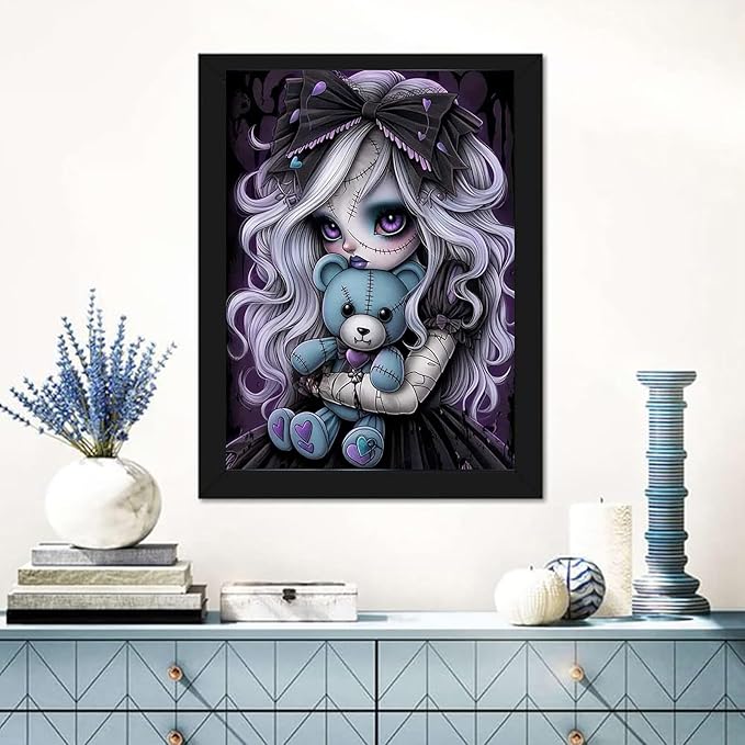 GemZono Diamond Art Kits for Adults Gothic 5D Diamond Painting Kits for Adults DIY Full Round Drill Carton Diamond Art Pictures for Home Wall Decoration(11.8x15.7 inch)
