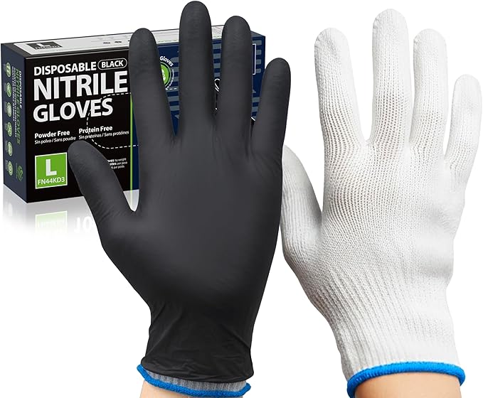 BBQ Gloves Heat Resistant - 6 Cotton Liners, 100 Food Grade Disposable Nitrile Gloves for Safe Cooking and Grilling