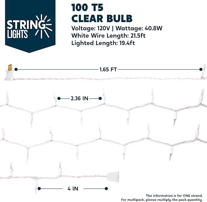 Joiedomi Christmas String Lights Indoor,100 Count Mini Warm Fairy Light Outdoor,21.4 FT Decor for Patio Dorm Classroom Bedroom Holiday Wedding Party Garland Birthday Valentines Day,White Wire