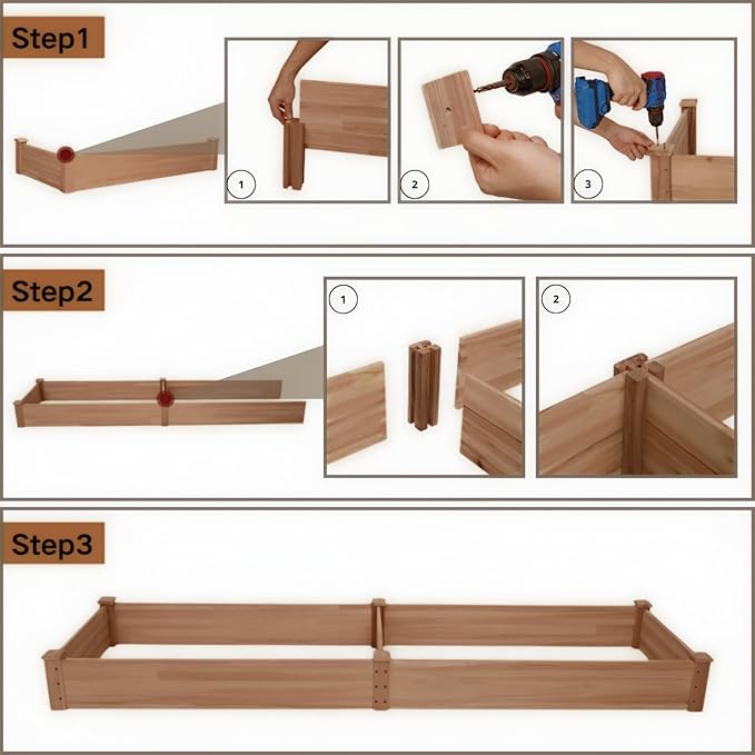 8x2ft Outdoor Wooden Raised Garden Bed,Elevated Planting Planter Box for Vegetables/Garden/Lawn/Patio,Acorn Brown, 96 x 24 x 9in