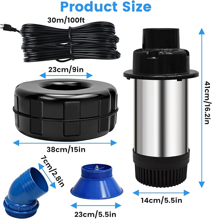 15000 GPH Pond Fountain Aerator,750W(1HP) Floating Fountain with Stainless Steel Body,Automatic Pond Pump with Timer&100FT Power Cord&2 Adapters&Ropes Pond Aerators for Outdoor Ponds&Lakes