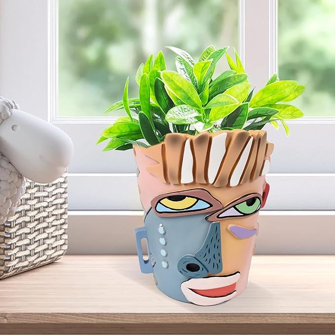 Midogaigai Abstract Face Planters Pots Head,Unique Head Planter for Indoor Plants,Funny Face Flower Pot,Colorful Plant Pots for Outdoor Garden Decor and Home Art Decoration(Contemporary)