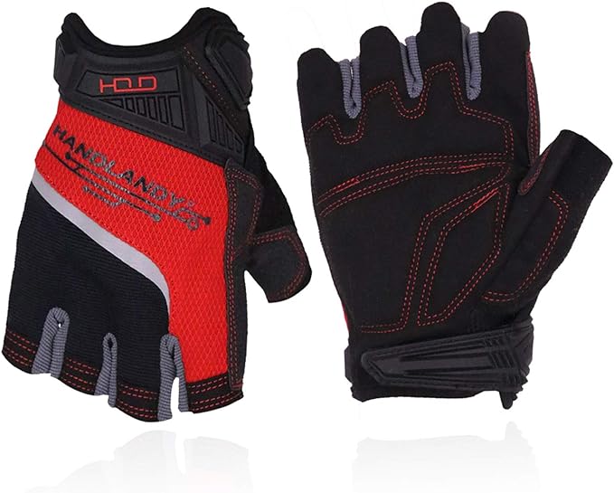 HANDLANDY Fingerless Work Gloves for Men, Half Finger Working Glove Grip Shock-Absorbing Breathable Uwrist TPR Anti-Collision Gloves for Mens & Women (XL)