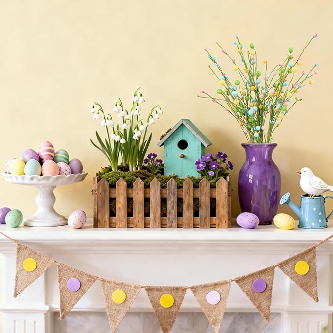 4 Pcs Artificial Easter Flowers Pastel Pip Berry Stems Spring Pip Berry Picks for Home Party Vase Flower Arrangement Centerpiece Easter Egg Decor