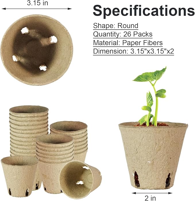 DESKEMAI Peat Pots, Biodegradable Pots for Seedlings with Drain Holes, Garden Plant Nursery Pots for Plants, Vegetables,Fruits and Herb (26)