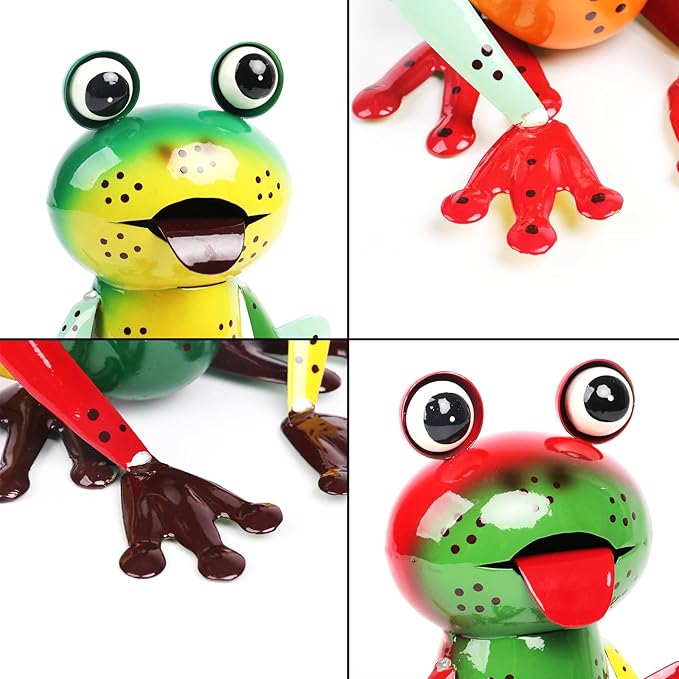 Metal Garden Decor Yard Art for Outside Set of 2 Cute Frogs Lawn Patio Ornaments Backyard Decorations Garden Gifts - (Yellow,Green)