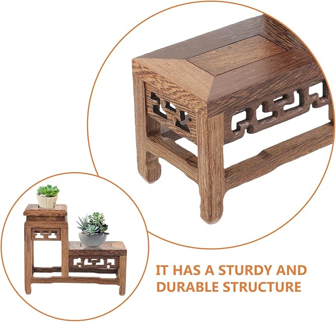 DOITOOL Wooden Plant Stand Indoor 2 Tier Wood Plant Shelf Wooden Planter Risers Flower Stand Vintage Display Planter Display Figurine Display Base for Home Garden