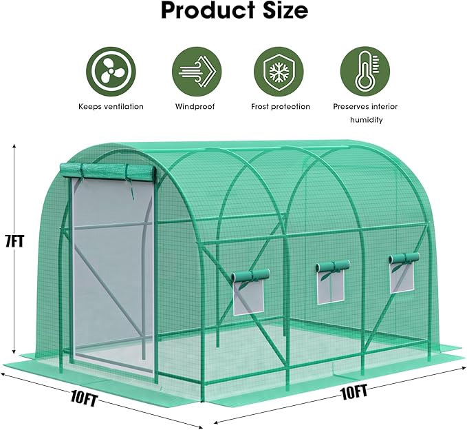10x10x7 ft Greenhouse, Outdoor Walk-in GreenHouses with Screen Windows and Dual Zippered Door, Portable Waterproof Green Houses Tent for Outside Heavy Duty with Reinforced Frame #2