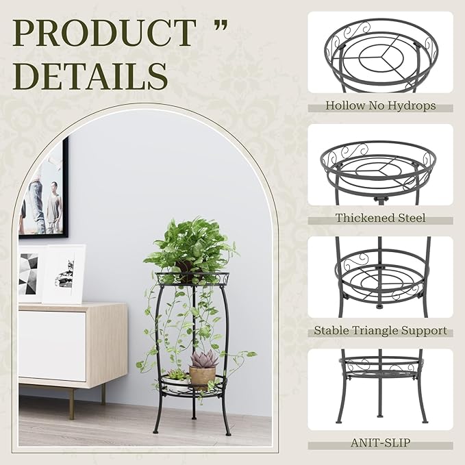 MissYolo 2 Pack Plant Stand Indoor Outdoor, 2 Tier 27" Tall Metal Plant Stand Shelf, Heavy Duty Flower Pot Shelf for Corner, Patio, Garden, Office, Living Room