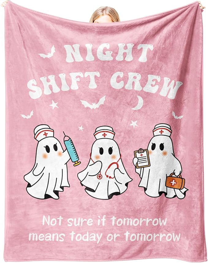 Glydein Funny Nurse Gifts for Women, Night Shift Crew - Flannel Soft Nurse Blanket for Women Decor, Nursing Graduation Gift, LPN RN Nurses Week/Day Appreciation Gifts - 50" x 60"