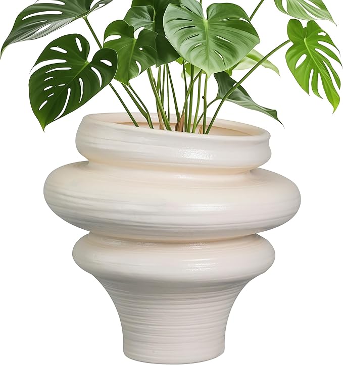 Teagas Ceramic Bonsai Planters 11 Inch - Pots for Plants Indoor Outdoor, Plant Pot with Drainage Hole, Decorative Flower Pot for Home Garden Patio Office, Gift for Men Women, White