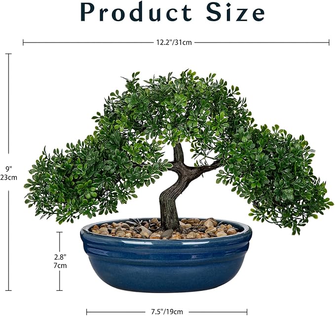 Artificial Bonsai Tree Faux Plants Indoor Fake Plants Decor with Blue Ceramic Pots for Home Table Office Desk Bathroom Shelf Bedroom Living Room Farmhouse Decor