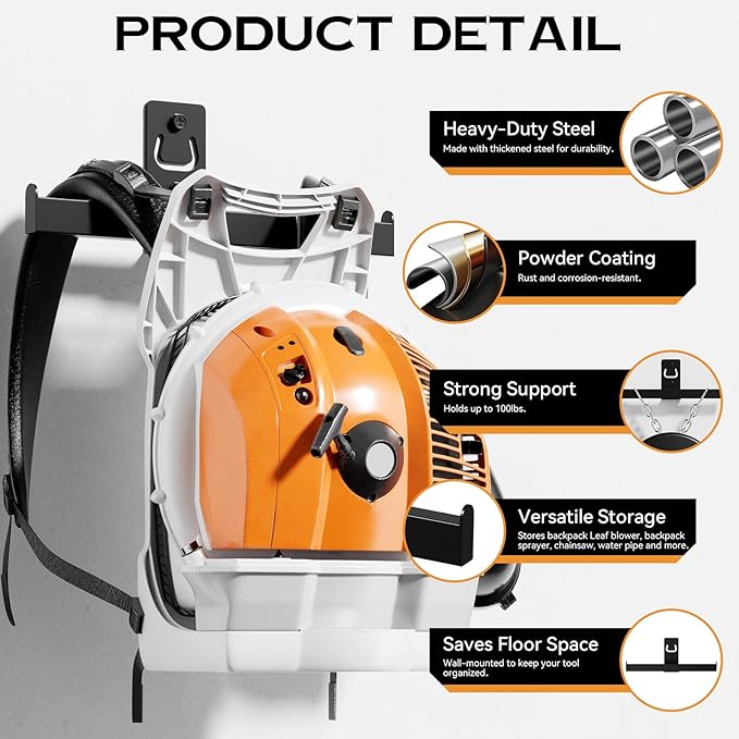 Backpack Leaf Blower Hanger, Backpack Sprayer Wall Mount,Heary Duty Chainsaw Blower Storage Organizer Holder for Garage Storage, Weed Eater Hanger, Lawn Care Accessories, 2 Packs