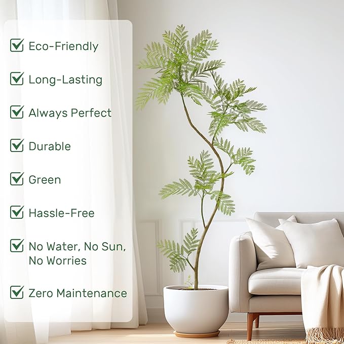 Bailikang 6.6FT Artificial Tree Fake Jacaranda Tree,Faux Tall Tree Lifelike Green Leaves Large Plants Indoor Fake Trees for Home Decor