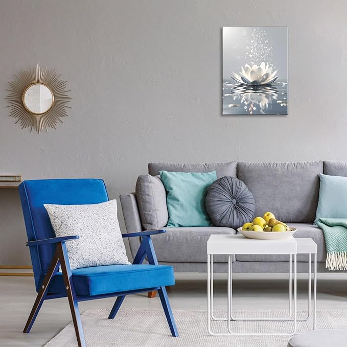FUNHUA Lotus Flower Canvas Print Pictures Floral Blooming Painting Yoga room Bathroom Bedroom Decor Modern Nature Artwork Framed Ready to Hang 12X16inches