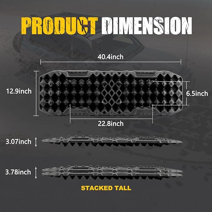BUNKER INDUST Off-Road Traction Boards with Jack Base,Pair Recovery Track 4X4 Jeep Truck Emergency Tire Traction Mat with Bag -Sand, Mud, Snow Tracks Black Traction Pad (Gen 7th)
