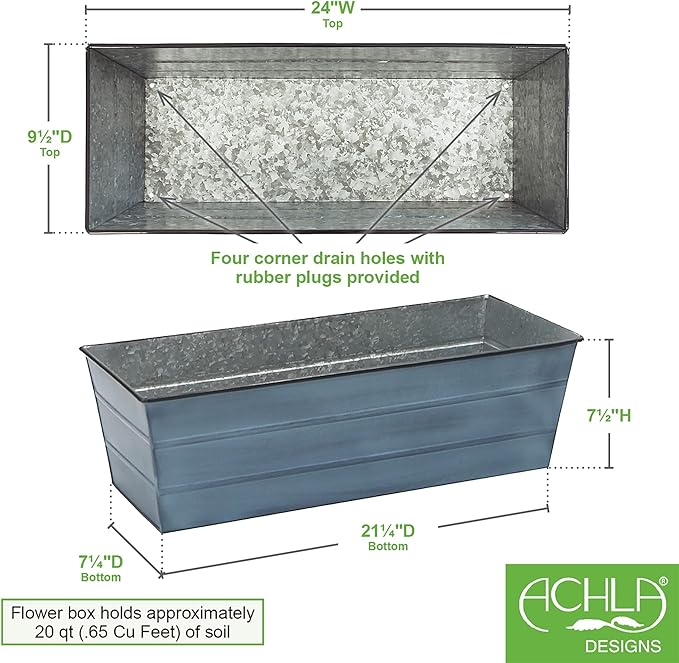 ACHLA Designs Galvanized Steel Flower Box Planter, Nantucket Blue, Medium