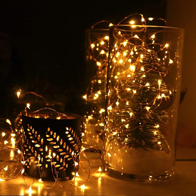 OakHaomie 6-Pack 7Ft Starry String Light No Remote Fairy String Lights 20 Micro Starry LEDs On Copper Wire CR2032 Batteries Included,DIY Wedding Centerpiece,Party,Christmas Table Decor (Amber)
