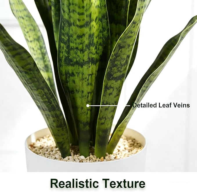 Fake Snake Plant, 27in Fake Plant with White Pot Realistic Leaves, Low Maintenance Artificial Potted Plants for Indoor Decor, No Watering Needed, Perfect for Home, Office & Pet Areas