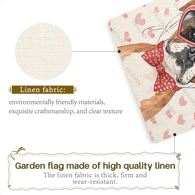 Valentine's Day Boxer Dog Hello Love Garden Flag, House Yard Plaid Love Heart Outside Decoration, Spring Holiday Wedding Anniversary Outdoor Small Decor 12x18(12636)
