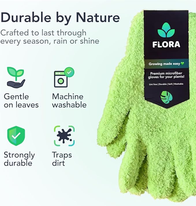 Flora Microfiber Dusting Gloves for Houseplants – Save Your Plants from Hidden Killers – Ultra-Gentle Microfiber Leaf Cleaners for Indoor Plants – Washable & Reusable
