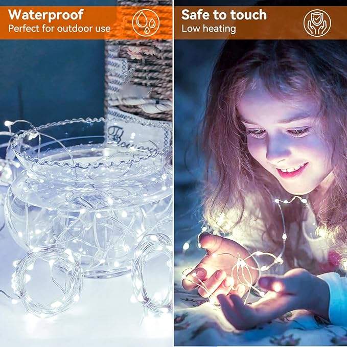 Litogo 7ft 20 LED Fairy Lights, Battery Operated Waterproof Silver Wire, for Mason Jars, DIY Wedding Party, Christmas, Bedroom, Patio, Cool White