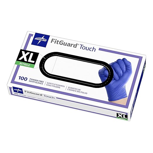 Medline FitGuard Touch Nitrile Exam Gloves, 100 Count, X-Large, Powder Free, Disposable, Not Made with Natural Rubber Latex, Excellent Sense of Touch for Medical Tasks, Durable for Household Chores