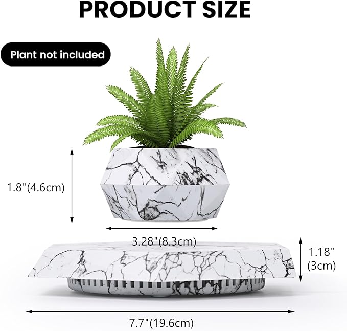 Leekimid Levitating Plant Pot, Magnetic Levitation Flower Pot Suspension Floating Plant Succulents, Air Bonsai Potted Plant for Home Decoration, Living Room, Office, Desk (Marble)