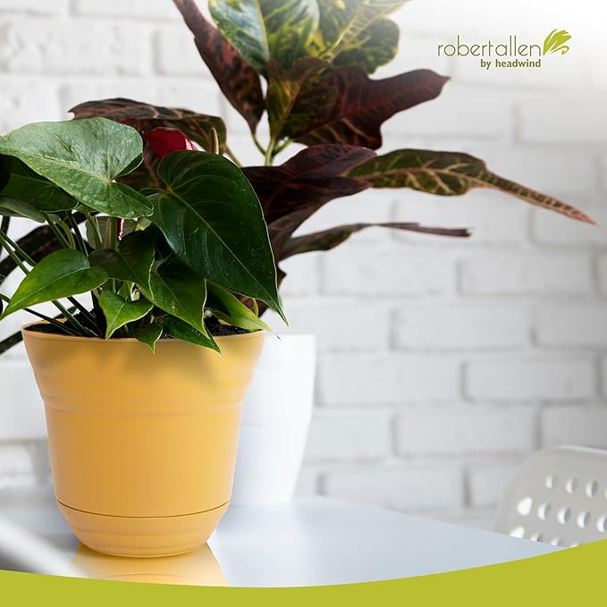 Headwind Traverse Planters – 14" 2 Pack Plastic Plant Pot in Harvest Yellow - Indoor & Outdoor Pots for Plants with Drainage - Decorative Plant Pot, Flower Pots Outdoor for Garden by Robert Allen