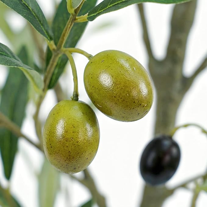Fake Olive Tree 4ft with White Pot Realistic Trunk and Fruit Faux Olive Tree,Faux Trees Indoor Perfect for Home Office Living Room Décor