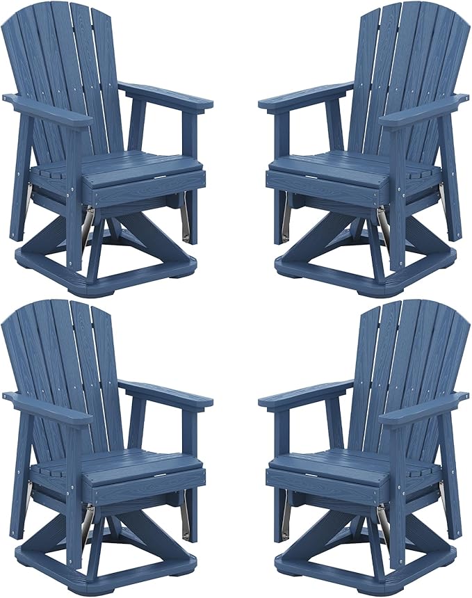 SERWALL Adirondack Swivel Glider Chair, HDPE Glider Set of 4 for Outdoor, All-Weather Glider Chair for Porch, Balcony, Navy Blue