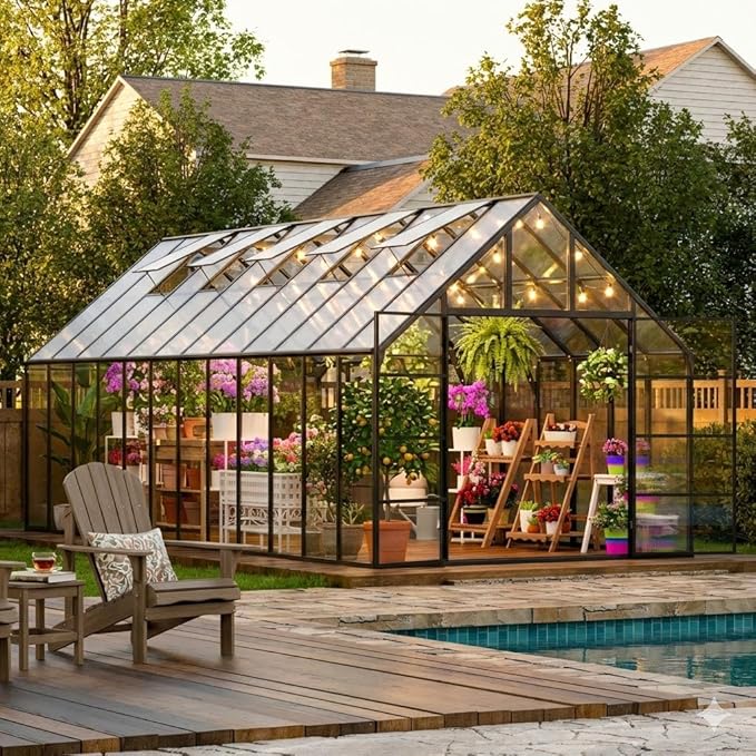 WACASA 24x10x10 FT Greenhouse for Outdoors, Easy 3-Way Connectors, Heavy-Duty Aluminum Frame, Wind/Snow Resistant for Gardening/Urban Farming, Includes Sliding Door & Ventilation Windows