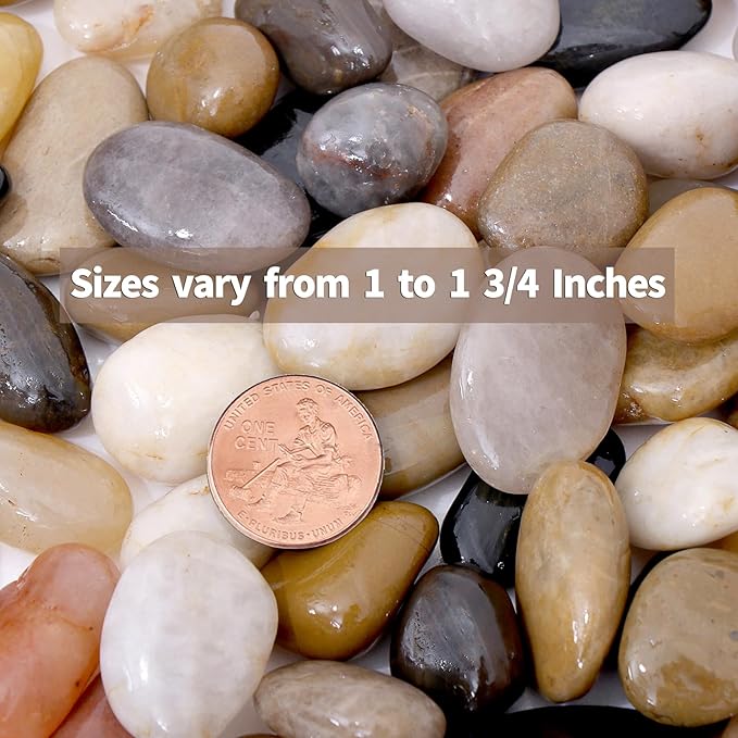Calofulston 2.2LB River Rocks for Plants, Decorative Polished Stones for Garden Landscaping, Planters, Indoor and Outdoor Decor, Mixed Color, 1-1 3/4 Inch