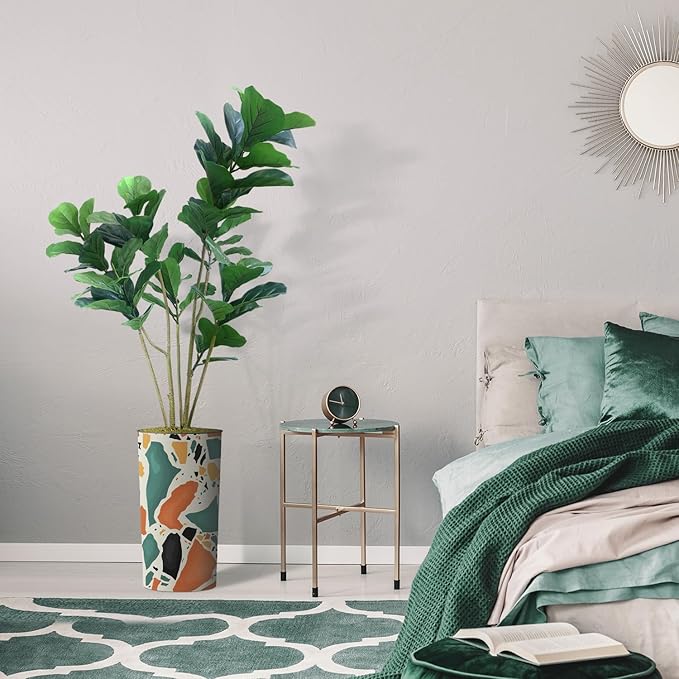 Artificial Tree in Modern Geometric Pattern Planter, Fake Ficus Lyrata Silk Tree for Indoor and Outdoor Home Decoration - 66" Overall Tall (Plant Pot Plus Tree)