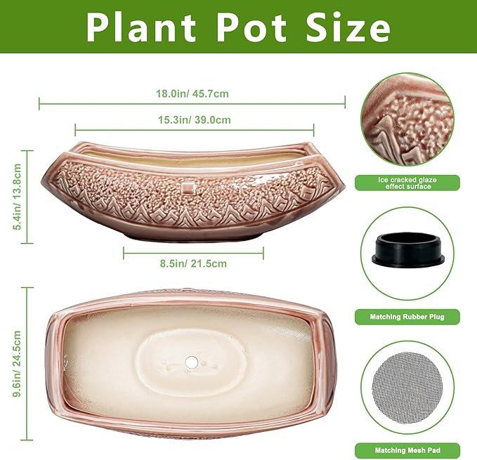 Teagas Large Bonsai Pots - 18 Inch Ceramic Succulent Pots with Drainage Hole, Bonsai Planter for Indoor Outdoor Plants, Ceramic Flower Pot, Decorative Plant Pot, Home Decor, Birthday Gifts, Red-Brown