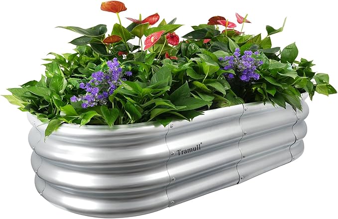4x2x1 ft Galvanized Raised Garden Bed Outdoor, 1-Pack 12" Tall Metal Planter Boxes for Planting Vegetables, Flowers, Herbs, Tomato - Corrugated Rust-Resistant Elevated Garden Beds Kit, Silver