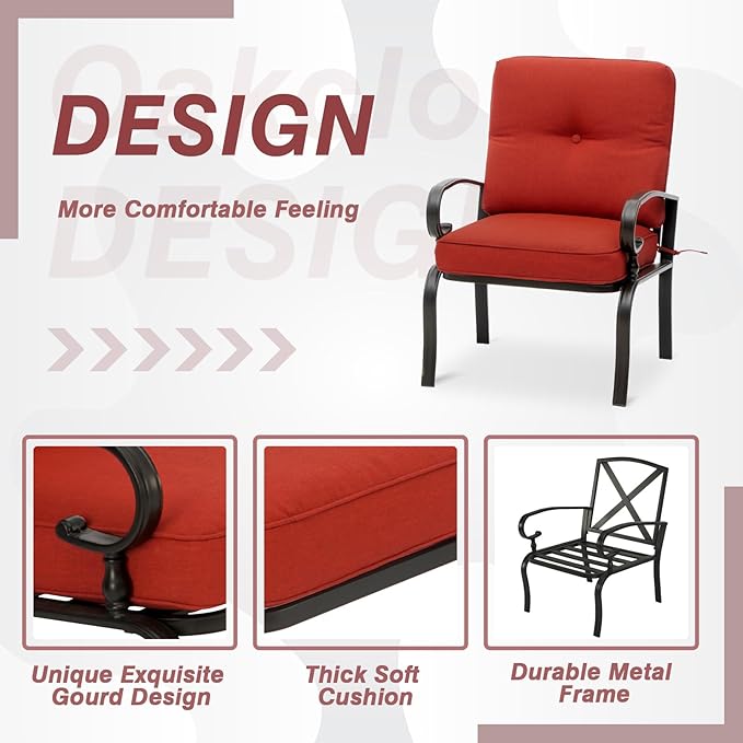 2 Piece Outdoor Furniture Patio Bistro Chairs Metal Dining Furniture Set, All-Weather Garden Seating Chair (Red)