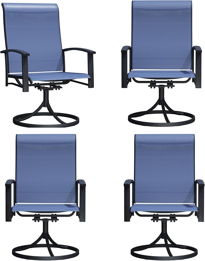 Outdoor Swivel Dining Chair Set of 4, All Weather Patio Dining Chair with Textilene High Back and Metal Frame for Backyard, Lawn Garde and Deck, Blue