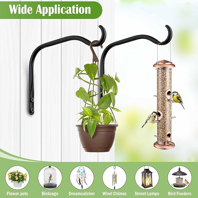 Lifyzoon Durable Plant Hangers Brackets: 2 Pack 12 Inch Outdoor Metal Hanging Plant Brackets - Rustproof Wall Hooks for Hanging Flower Basket Bird Feeders Wind Chimes and Lanterns
