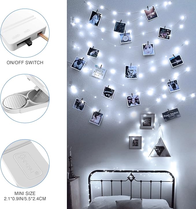 Onforu 16 Pack White Fairy Lights Battery Operated String Lights, 6.5ft IP67 Waterproof Twinkle Lights LED Lights for Strings Wedding Centerpiece Decor Christmas Bedroom