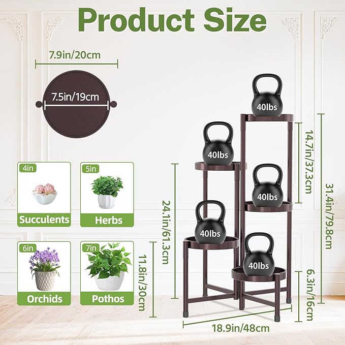 iDavosic.ly Plant Stand Indoor Outdoor, 5 Tier Corner Metal Flower Display Holder Shelf, Easy Assembly Folding Tall Orchid Rack for Patio Balcony Porch Garden Living Room House, Violet Bronze