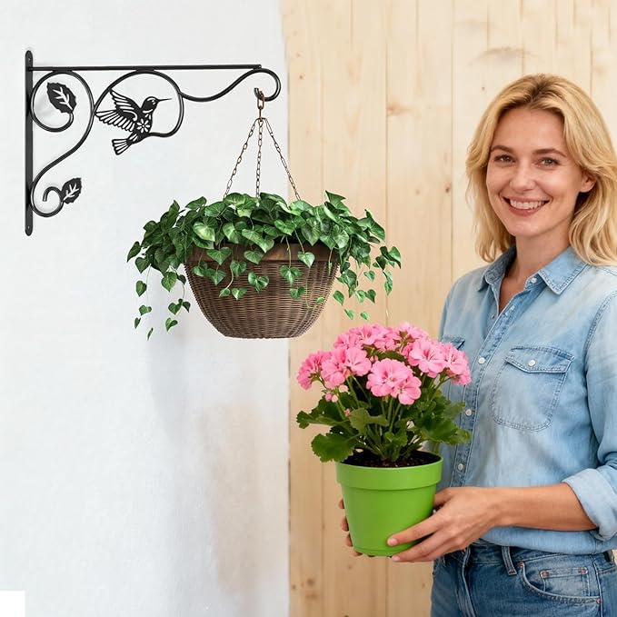 Aftermat 2 Packs Plant Hooks for Hanging, 12 Inch Indoor/Outdoor Metal Wall Black Hangers, Sturdy Plant Bracket for Planters, Wind Chimes, Lanterns, Bird Feeders, Garden, Home, Patio Decor