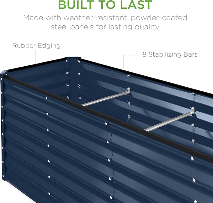 Best Choice Products 8x2x2ft Raised Outdoor Metal Garden Bed, Rectangular Planter Box for Herbs, Flowers, and Deep Root Vegetables w/ 240 Gallon Capacity - Navy