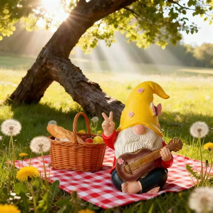 Garden Hippie Gnome Decor Statue,Funny Garden Gnomes with Peace Sign Decor Outdoor ，for House,Lawn,Patio and Porch, Gifts for Friend,Family. (Yellow)