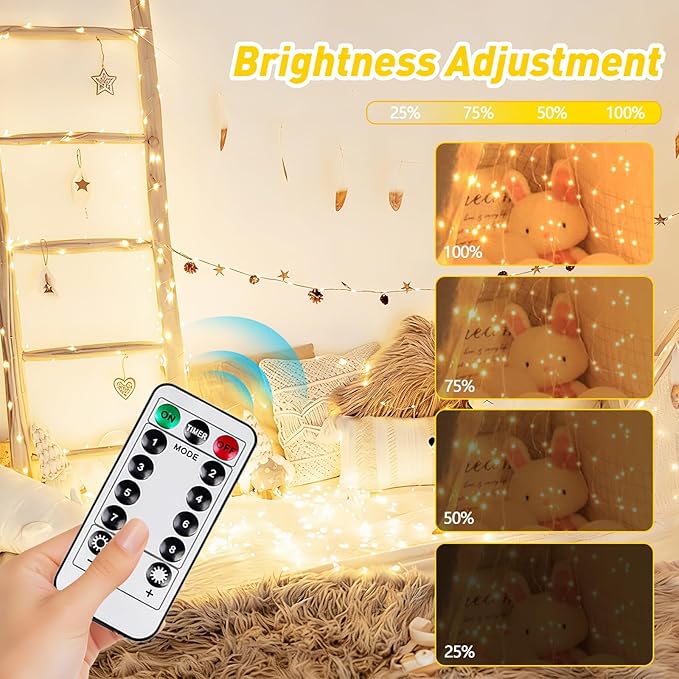 4Pack 80FT 240LED Fairy Lights Battery Operated with Remote & Timer 8 Modes Twinkle String Lights Battery Powered Indoor Outdoor Waterproof for Bedroom Wedding Christmas Décor Warm White & Multicolor