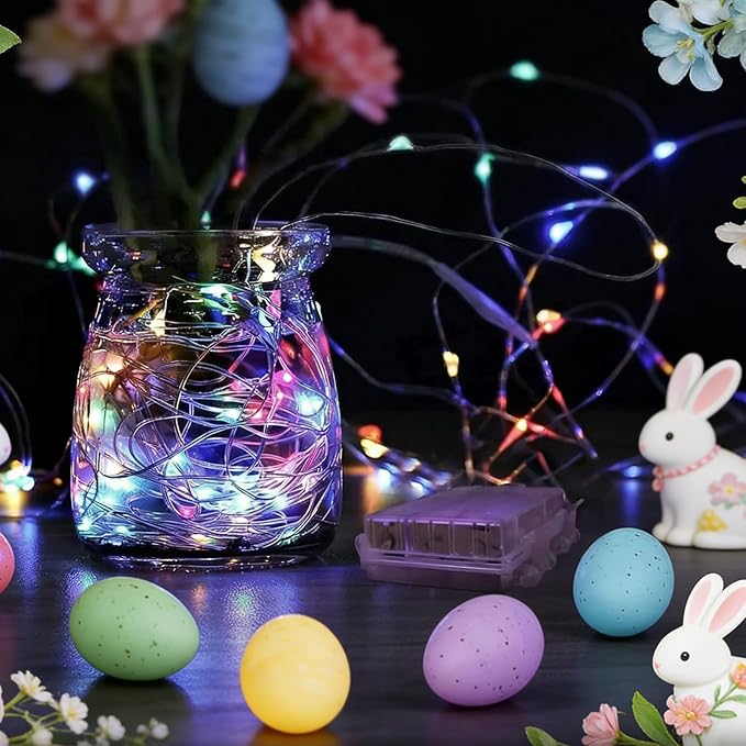 6 Pack Easter Fairy Lights Battery Operated - 7ft 20 LED Copper Wire Mini colorful String Light Firefly for Mason Jars DIY Crafts Christmas Wedding Party Centerpiece Table Easter Decor,Multicolor