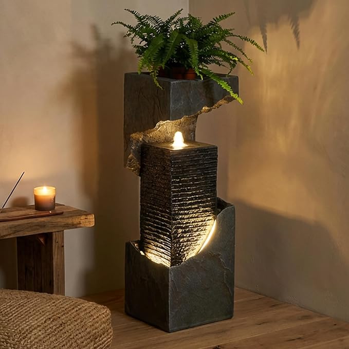 35.4" H Water Fall Fountains Indoor Waterfall Fountain Outdoor with LED Lights Floor-Standing for Outside Garden, Patio, Backyard, Deck Decor, Pool, Porch, Landscaping, Balconies