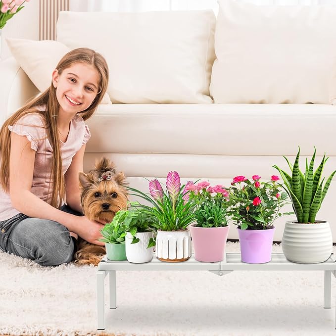 Gouisalin 1 Tier Metal Plant Stand Indoor Outdoor, Potted Multiple Flower Pot Holder Rack Plant Shelf, Heavy Duty Planter Display Shelving for Patio Balcony Garden Living Room Decorative (White)